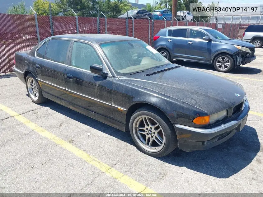 2000 BMW 740Il VIN: WBAGH8340YDP14197 Lot: 45360884