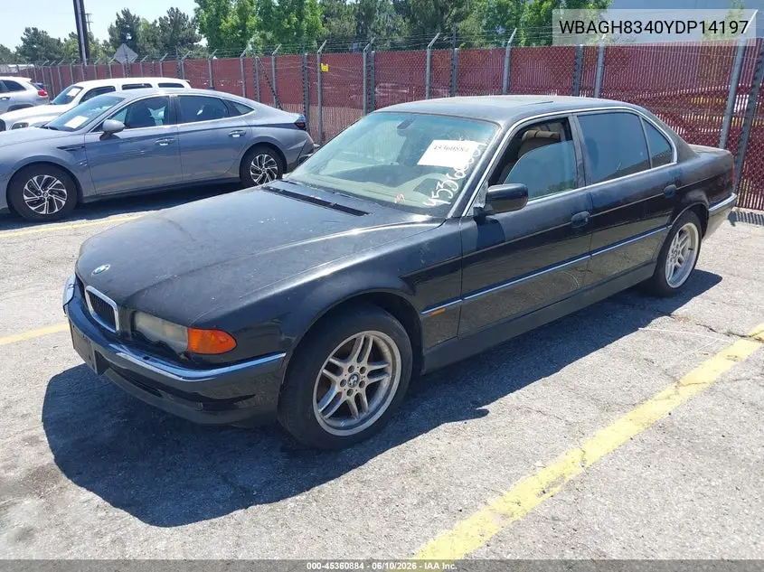2000 BMW 740Il VIN: WBAGH8340YDP14197 Lot: 45360884