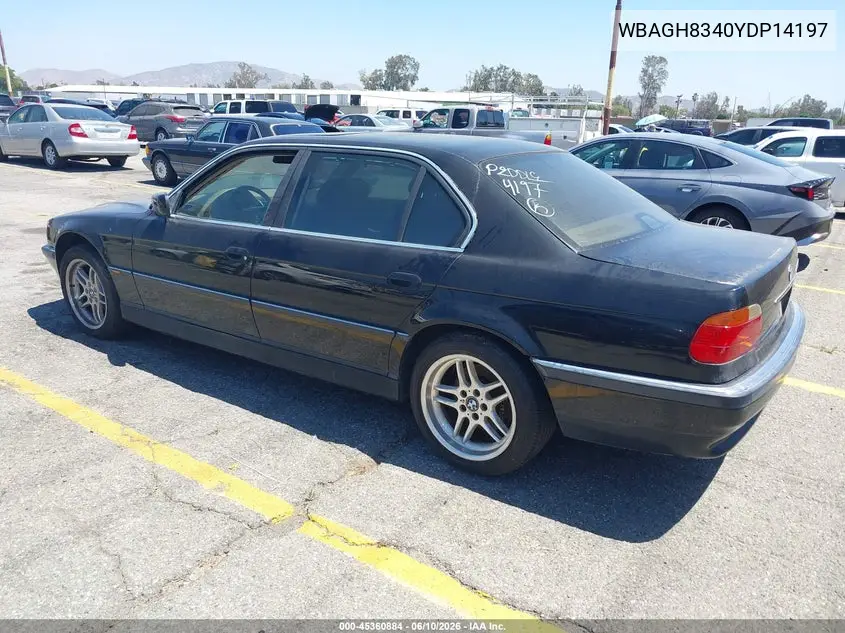 2000 BMW 740Il VIN: WBAGH8340YDP14197 Lot: 45360884