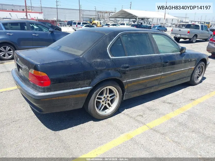 2000 BMW 740Il VIN: WBAGH8340YDP14197 Lot: 45360884