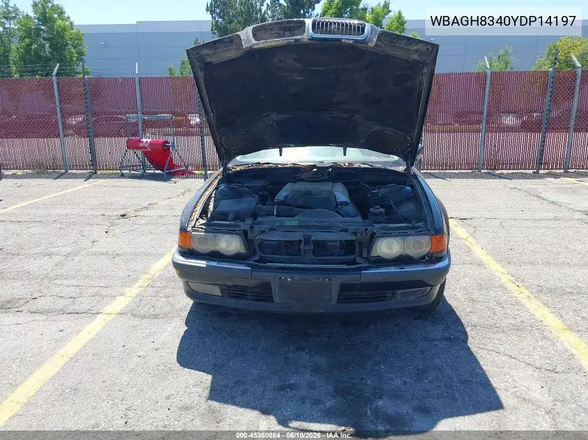 2000 BMW 740Il VIN: WBAGH8340YDP14197 Lot: 45360884