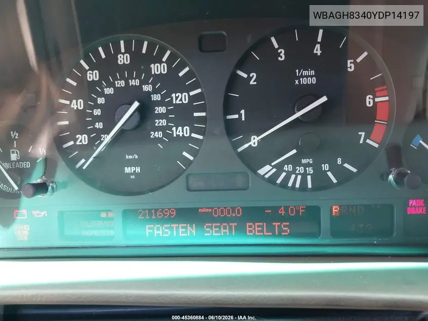 2000 BMW 740Il VIN: WBAGH8340YDP14197 Lot: 45360884