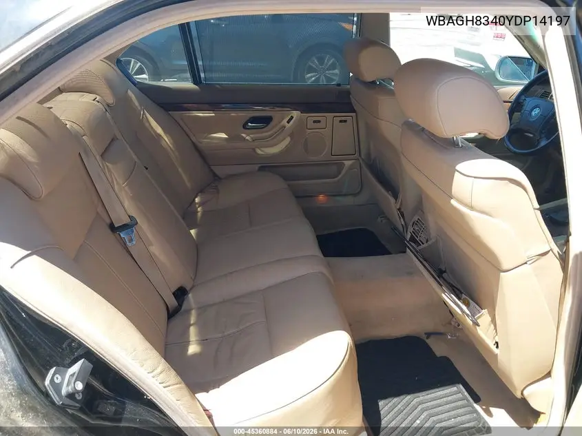 2000 BMW 740Il VIN: WBAGH8340YDP14197 Lot: 45360884