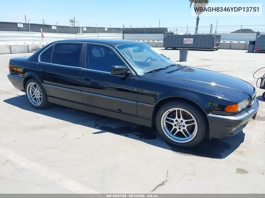 2000 BMW 740Il VIN: WBAGH8346YDP13751 Lot: 45387226
