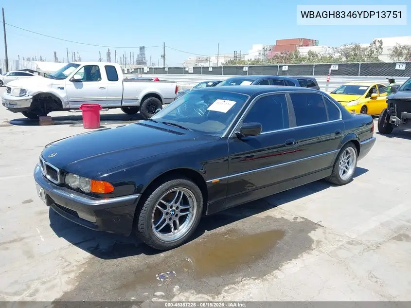 2000 BMW 740Il VIN: WBAGH8346YDP13751 Lot: 45387226