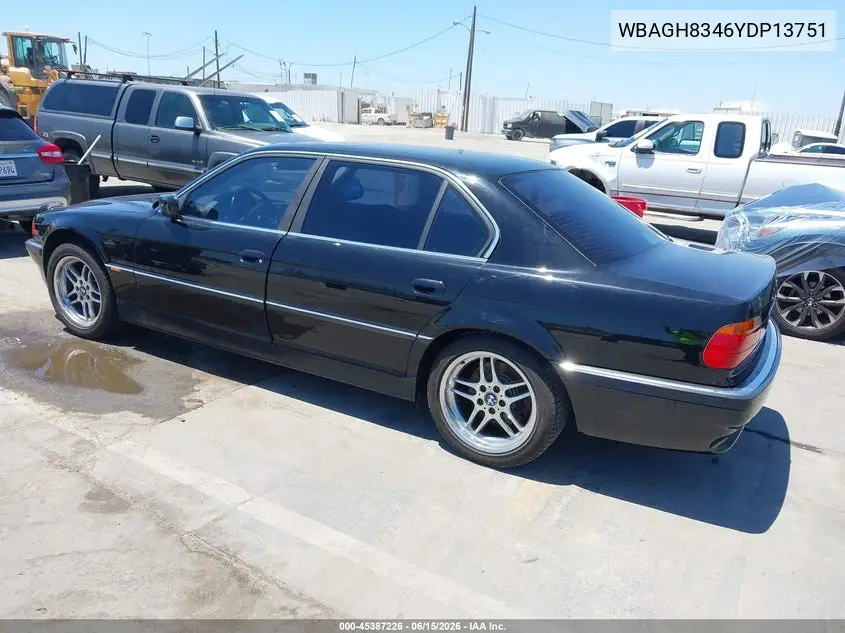 2000 BMW 740Il VIN: WBAGH8346YDP13751 Lot: 45387226