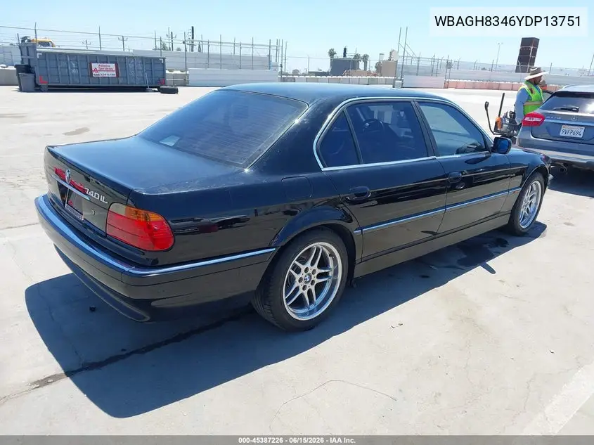 2000 BMW 740Il VIN: WBAGH8346YDP13751 Lot: 45387226