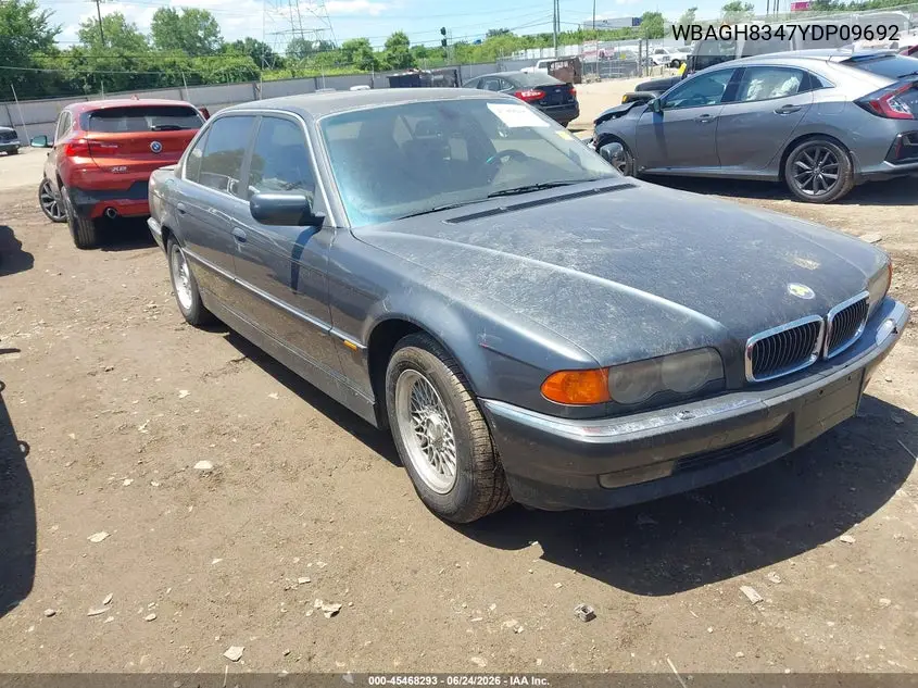 2000 BMW 740Il VIN: WBAGH8347YDP09692 Lot: 45468293