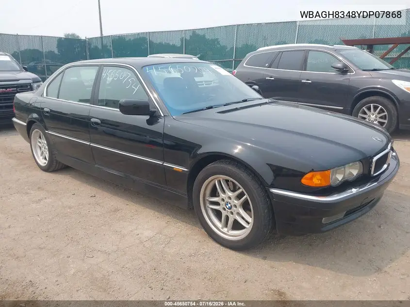 2000 BMW 740Il VIN: WBAGH8348YDP07868 Lot: 45650754
