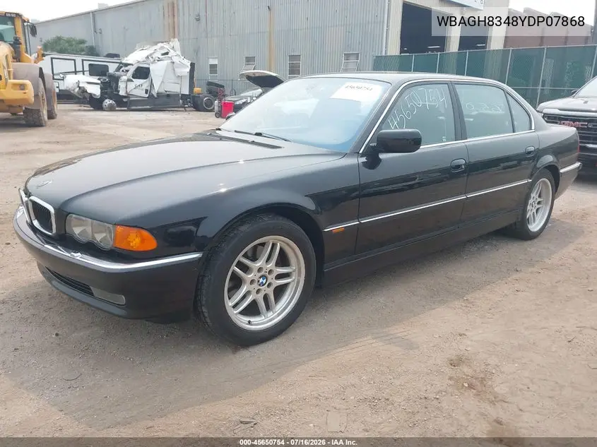 2000 BMW 740Il VIN: WBAGH8348YDP07868 Lot: 45650754