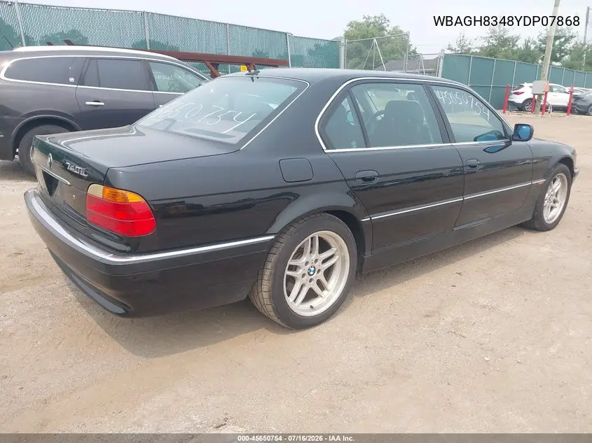 2000 BMW 740Il VIN: WBAGH8348YDP07868 Lot: 45650754