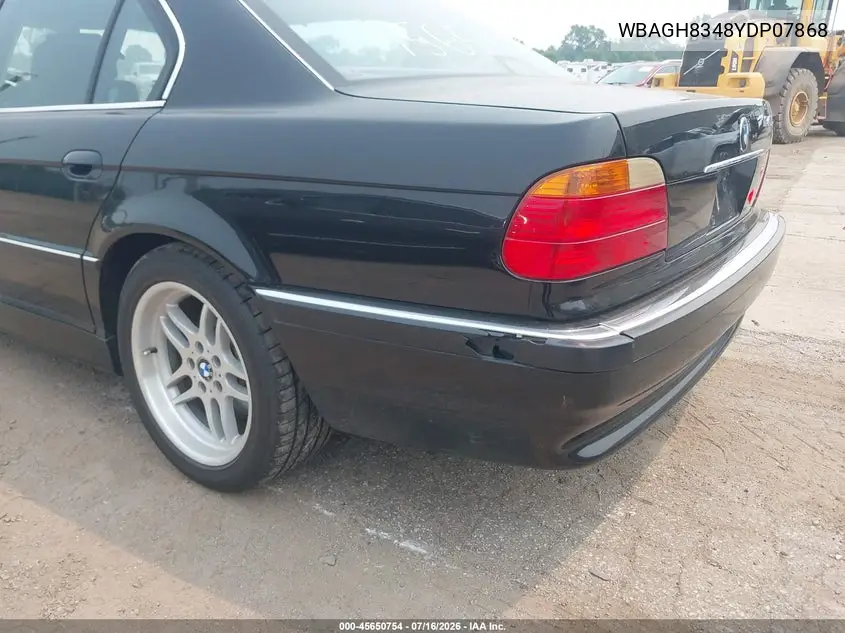 2000 BMW 740Il VIN: WBAGH8348YDP07868 Lot: 45650754