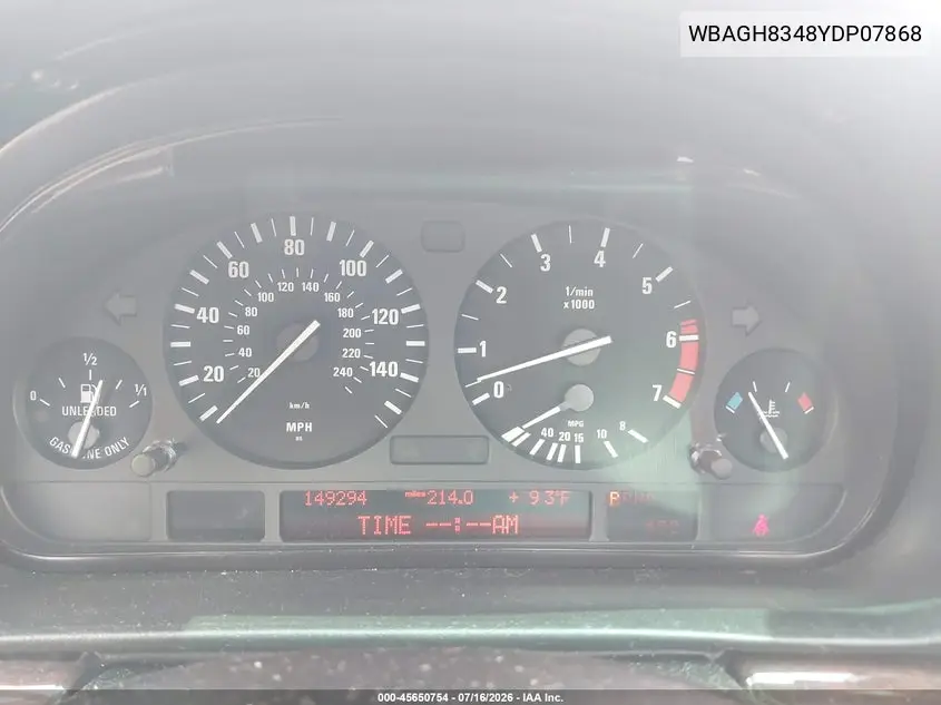 2000 BMW 740Il VIN: WBAGH8348YDP07868 Lot: 45650754