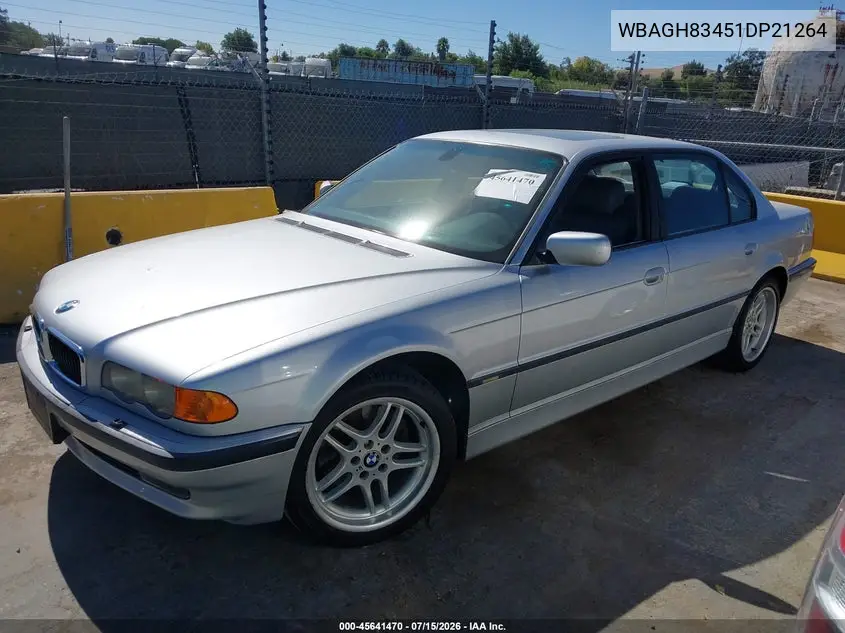 2001 BMW 740Il VIN: WBAGH83451DP21264 Lot: 45641470