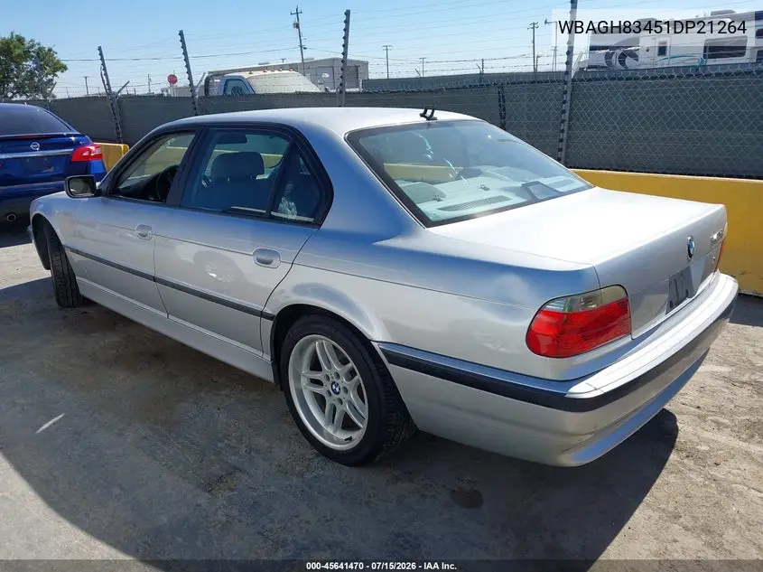 2001 BMW 740Il VIN: WBAGH83451DP21264 Lot: 45641470