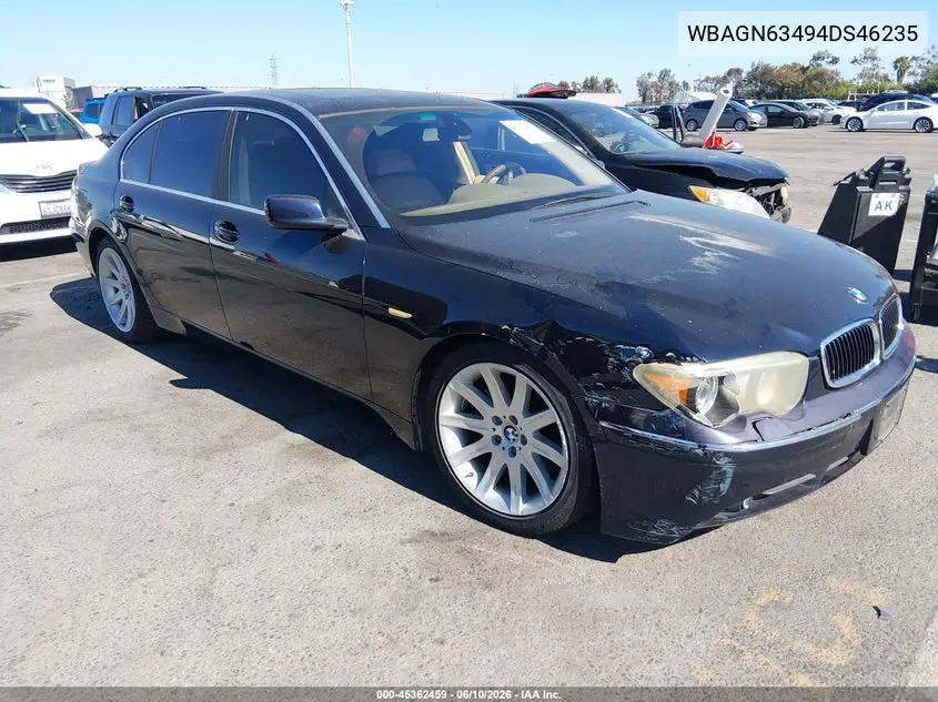 2004 BMW 745Li VIN: WBAGN63494DS46235 Lot: 45362459