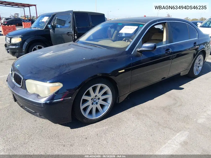 2004 BMW 745Li VIN: WBAGN63494DS46235 Lot: 45362459