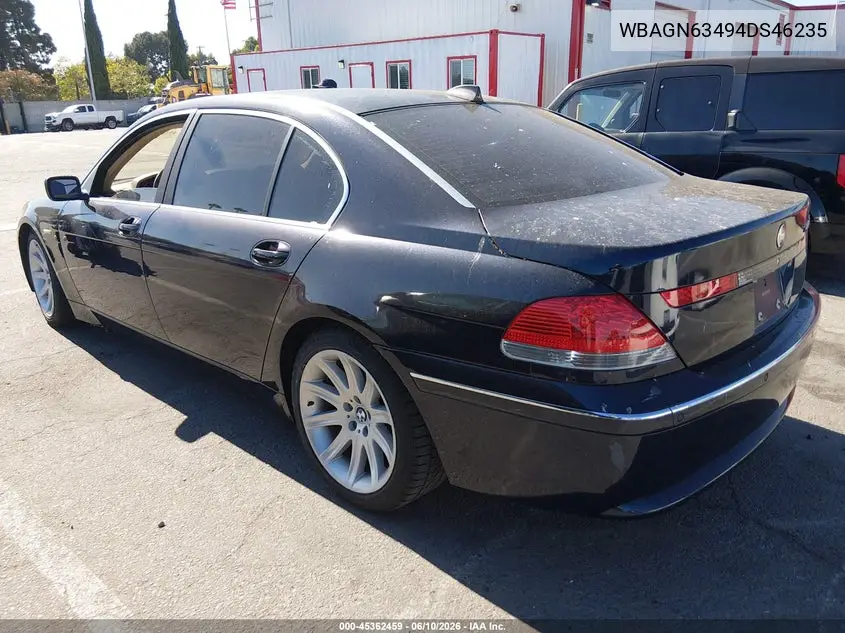 2004 BMW 745Li VIN: WBAGN63494DS46235 Lot: 45362459