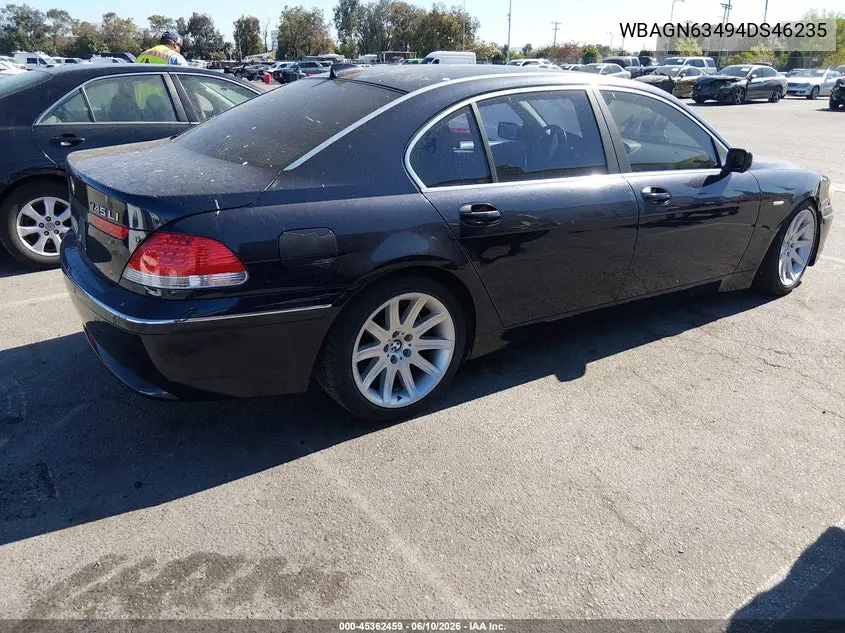 2004 BMW 745Li VIN: WBAGN63494DS46235 Lot: 45362459