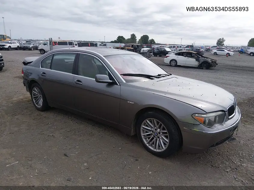 2004 BMW 745Li VIN: WBAGN63534DS55893 Lot: 45432583