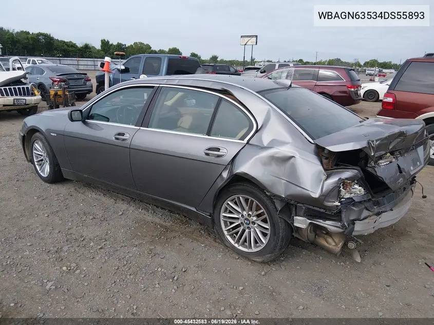 2004 BMW 745Li VIN: WBAGN63534DS55893 Lot: 45432583