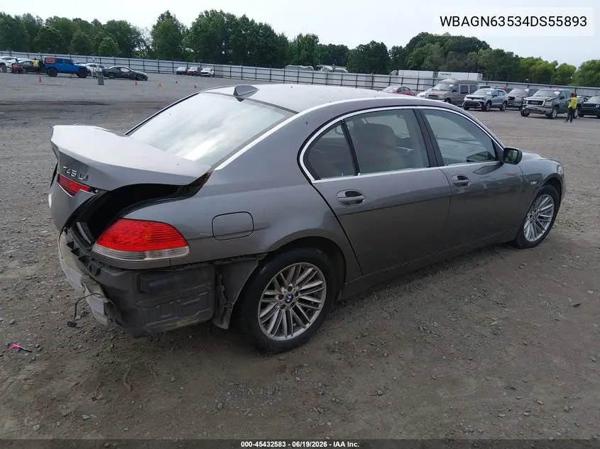 2004 BMW 745Li VIN: WBAGN63534DS55893 Lot: 45432583