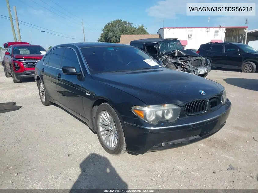 2005 BMW 745Li VIN: WBAGN63515DS56218 Lot: 45191687
