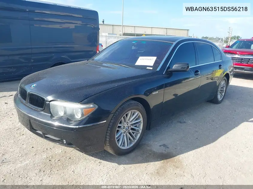 2005 BMW 745Li VIN: WBAGN63515DS56218 Lot: 45191687