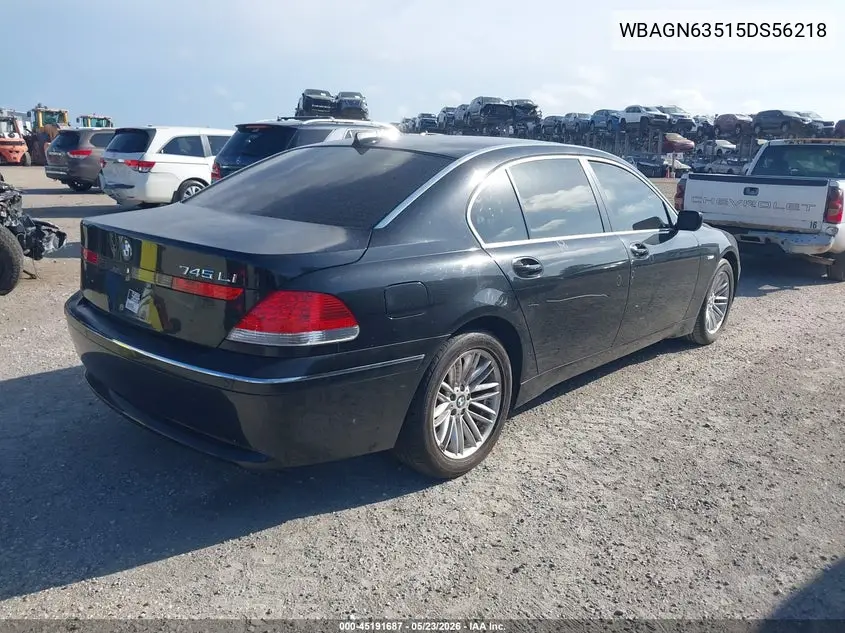 2005 BMW 745Li VIN: WBAGN63515DS56218 Lot: 45191687