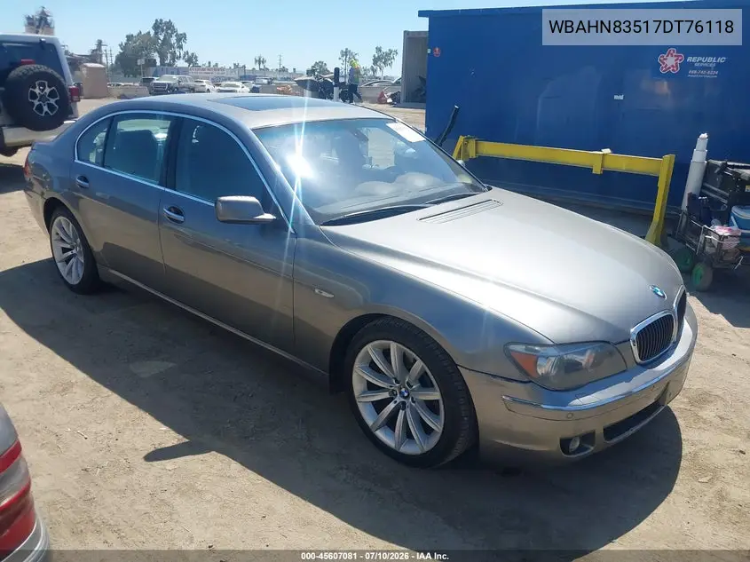 2007 BMW 750Li VIN: WBAHN83517DT76118 Lot: 45607081