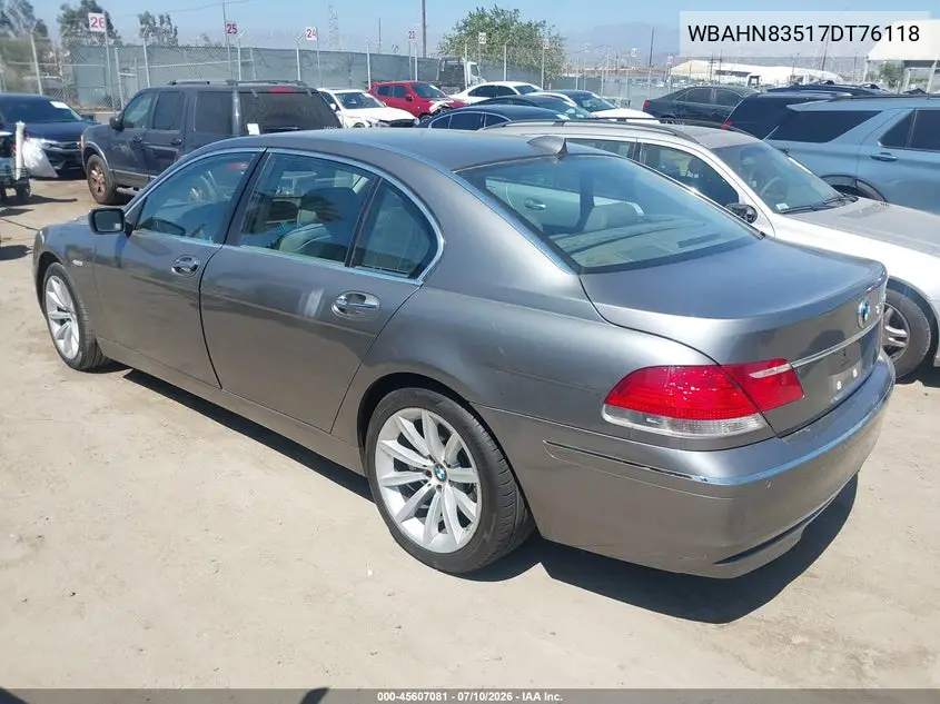 2007 BMW 750Li VIN: WBAHN83517DT76118 Lot: 45607081