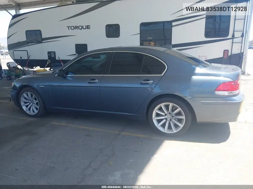 2008 BMW 750I VIN: WBAHL83538DT12928 Lot: 45444444
