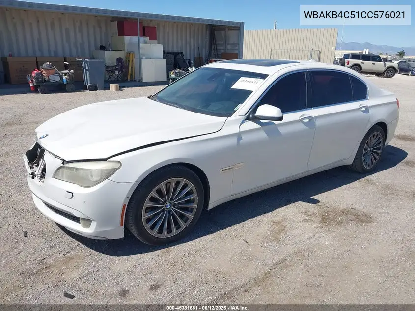2012 BMW 740Li VIN: WBAKB4C51CC576021 Lot: 45381651