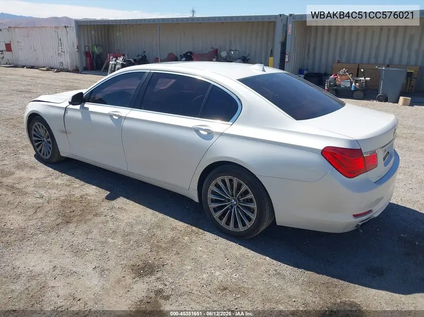 2012 BMW 740Li VIN: WBAKB4C51CC576021 Lot: 45381651