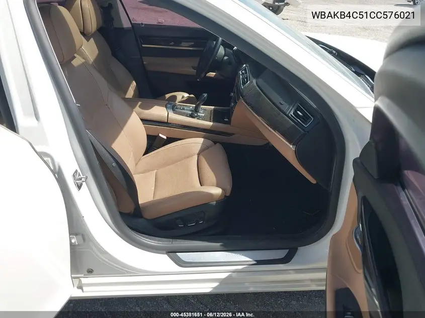 2012 BMW 740Li VIN: WBAKB4C51CC576021 Lot: 45381651