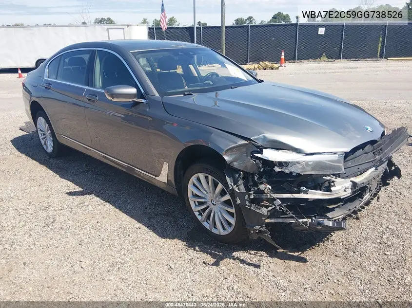 2016 BMW 740I VIN: WBA7E2C59GG738526 Lot: 45470443