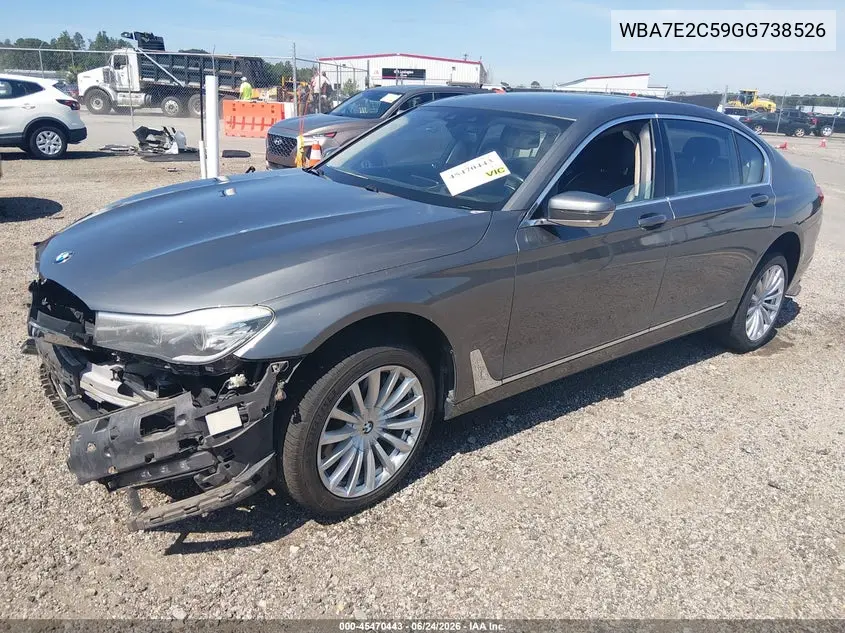 2016 BMW 740I VIN: WBA7E2C59GG738526 Lot: 45470443