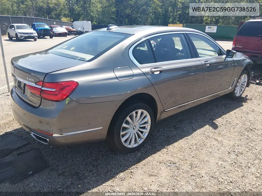 2016 BMW 740I VIN: WBA7E2C59GG738526 Lot: 45470443