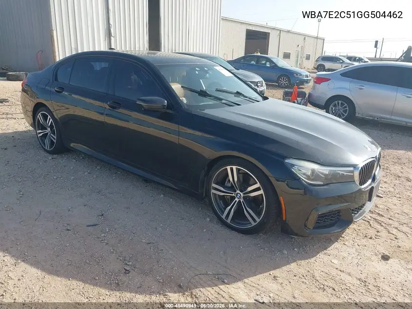 2016 BMW 740I VIN: WBA7E2C51GG504462 Lot: 45490949