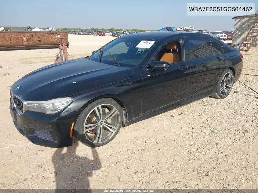 2016 BMW 740I VIN: WBA7E2C51GG504462 Lot: 45490949