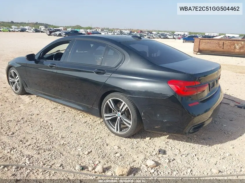 2016 BMW 740I VIN: WBA7E2C51GG504462 Lot: 45490949