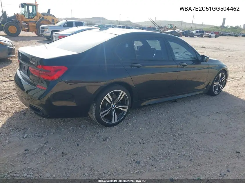 2016 BMW 740I VIN: WBA7E2C51GG504462 Lot: 45490949