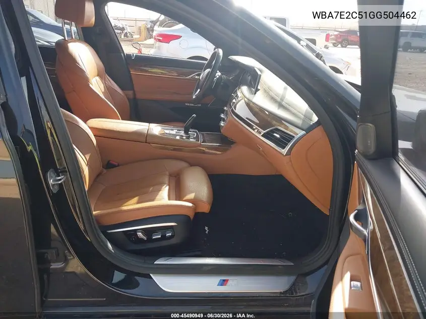 2016 BMW 740I VIN: WBA7E2C51GG504462 Lot: 45490949