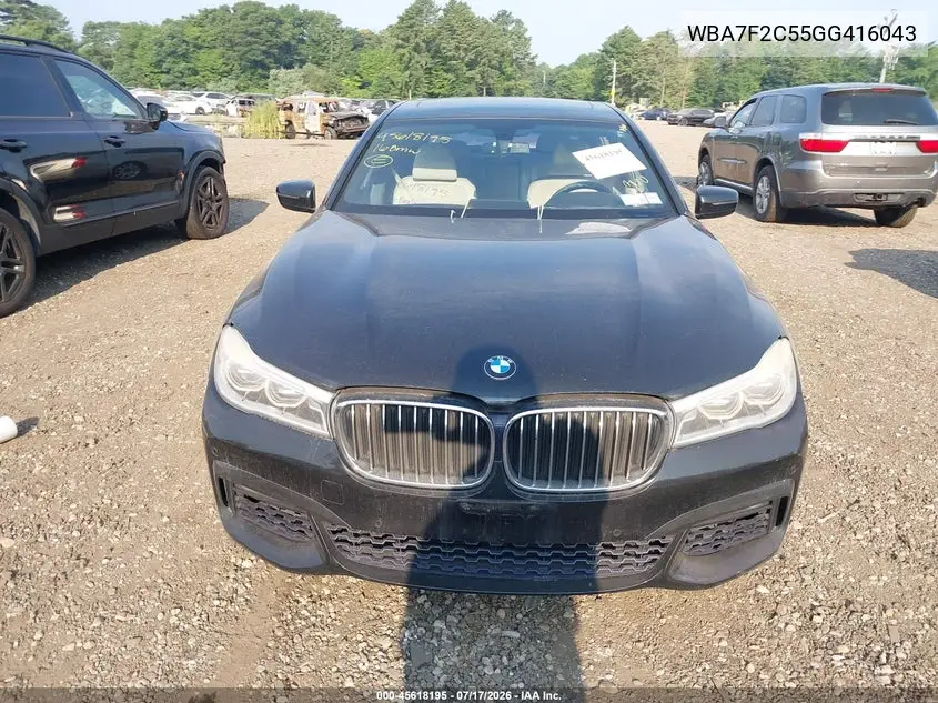 2016 BMW 750I xDrive VIN: WBA7F2C55GG416043 Lot: 45618195