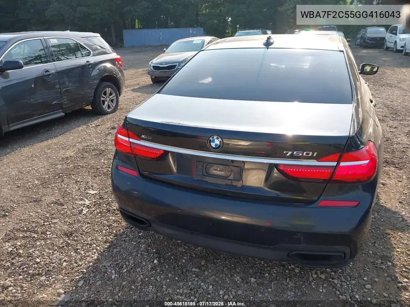 2016 BMW 750I xDrive VIN: WBA7F2C55GG416043 Lot: 45618195