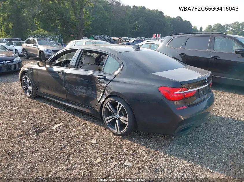 2016 BMW 750I xDrive VIN: WBA7F2C55GG416043 Lot: 45618195