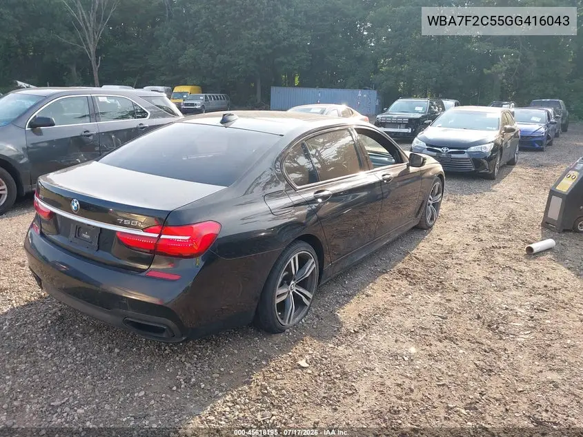 2016 BMW 750I xDrive VIN: WBA7F2C55GG416043 Lot: 45618195