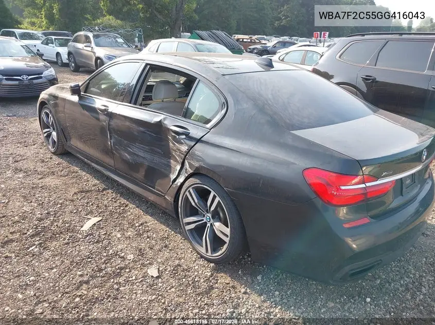 2016 BMW 750I xDrive VIN: WBA7F2C55GG416043 Lot: 45618195