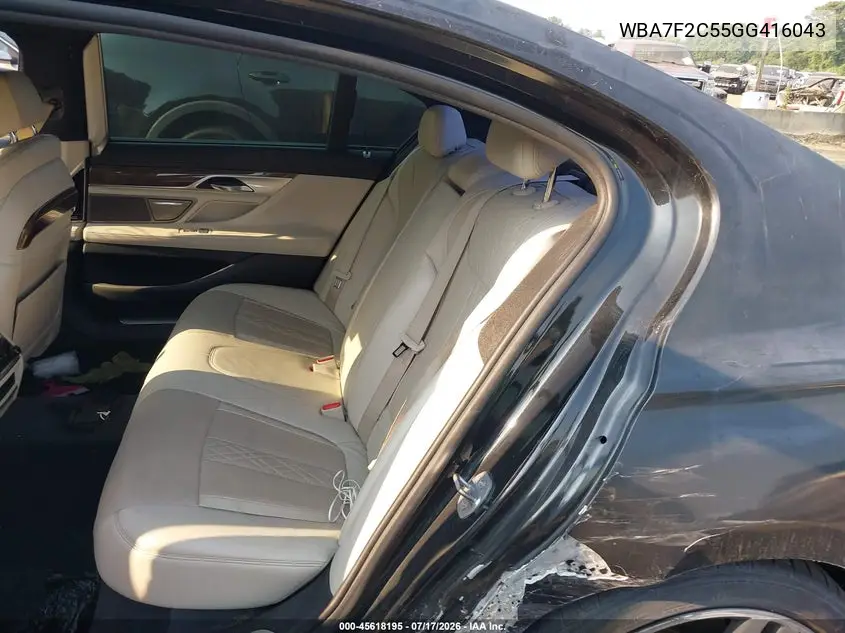 2016 BMW 750I xDrive VIN: WBA7F2C55GG416043 Lot: 45618195