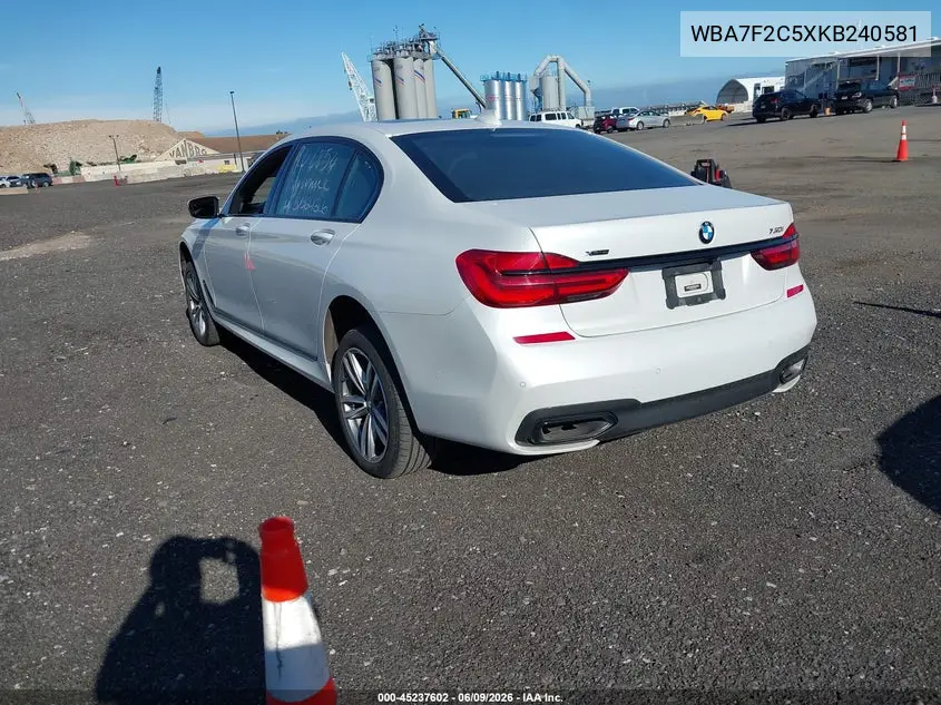 2019 BMW 750I xDrive VIN: WBA7F2C5XKB240581 Lot: 45237602